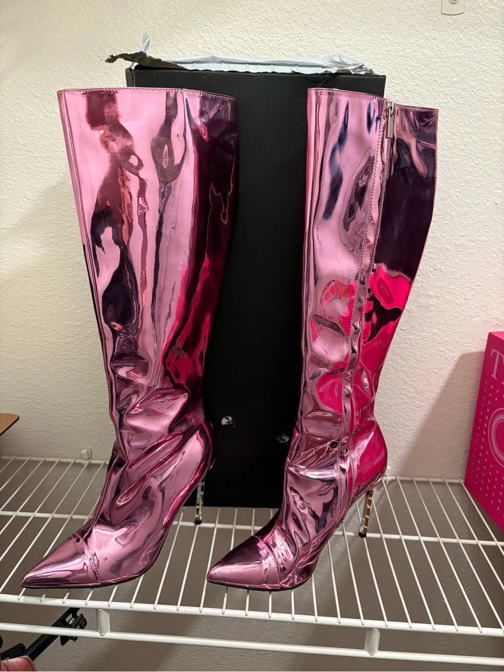 Women’s Over-the-Knee Metallic Pink Stiletto Boots
